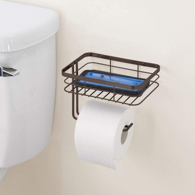 Indian Decor 51200 Metal Wall Mount Toilet Tissue Paper Holder for Mobile Phone Storage/Storage Shelf, Steel, Black, Pack of 1 - Image 2
