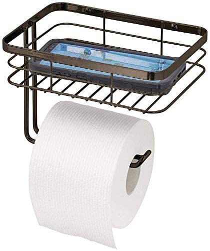 Indian Decor 51200 Metal Wall Mount Toilet Tissue Paper Holder for Mobile Phone Storage/Storage Shelf, Steel, Black, Pack of 1 - Image 4