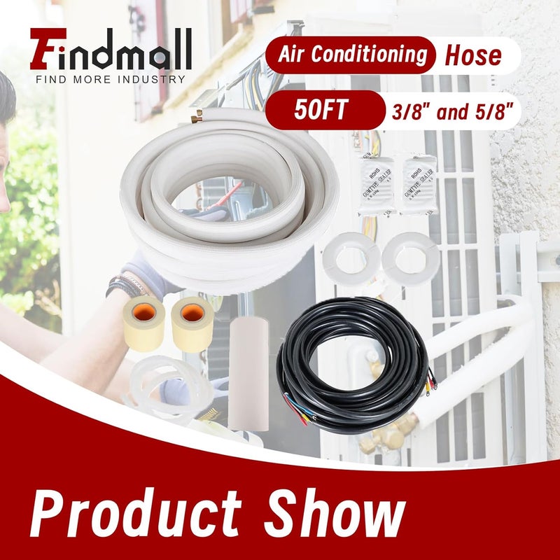 findmall 50FT Air Conditioning Copper Tubing Pipe Extension 3/8 Inch and 5/8 Inch Insulated Copper Pipes - Image 2