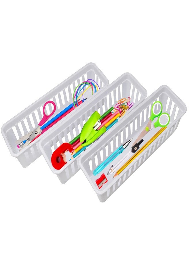 FEOOWV Classroom Pencil or Rubber Organizer Basket Trays, Office Supply Baskets Organization Trays for Home School Classroom Office 12 Pack (White) - Image 3