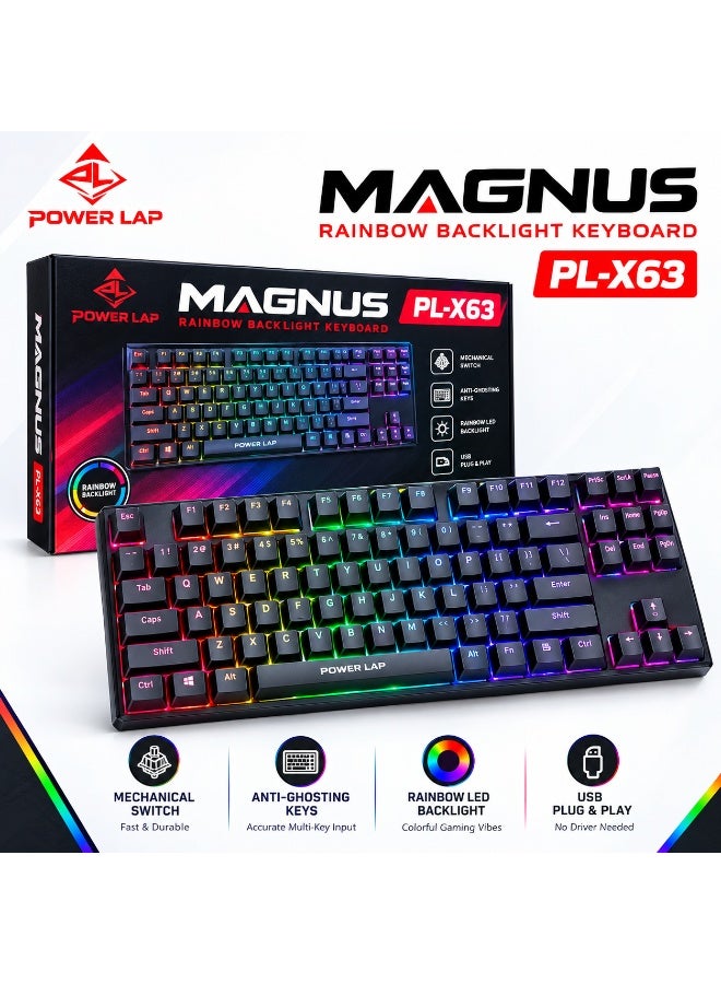 بور لاب  لوحة مفاتيح الألعاب الميكانيكية باور لاب ماغنوس PL-X63 بإضاءة خلفية LED قوس قزح ومفاتيح مضادة للظلال - Image 1