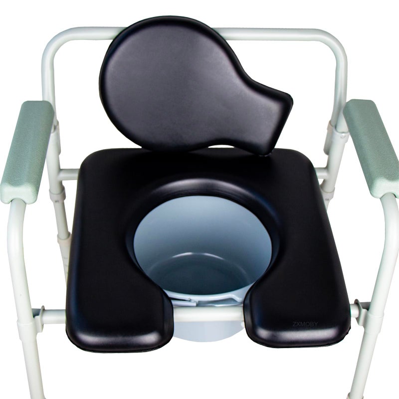 ZXMOBY PU Commode Seat Cushion Universal Fit Toilet Chair Sponge Padded Soft Pad for Bedside Commode Seatwith Two White Snaps and Screws Commode Chair Cover Shower Wheelchair