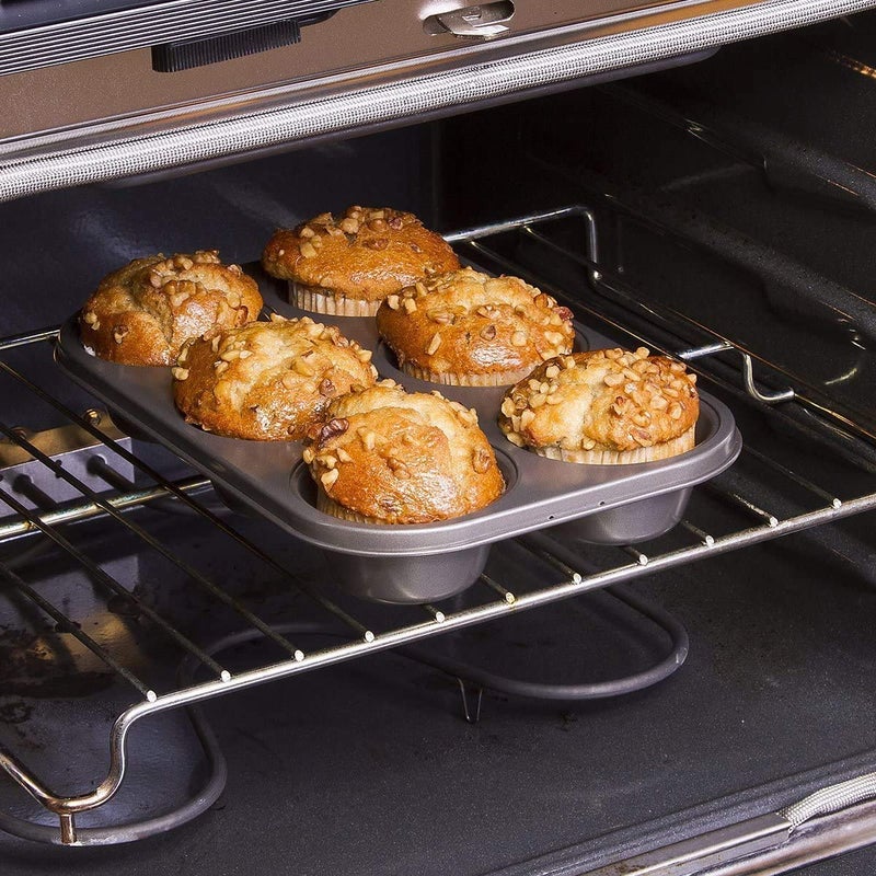 BEE HOME 6 Cups Reusable Carbon Steel Non Stick Biscuit Brownie Dessert Cup Cake Muffin Mould Tray pan for Microwave Oven at Home Baking equipments1 pcsBlack - Image 3