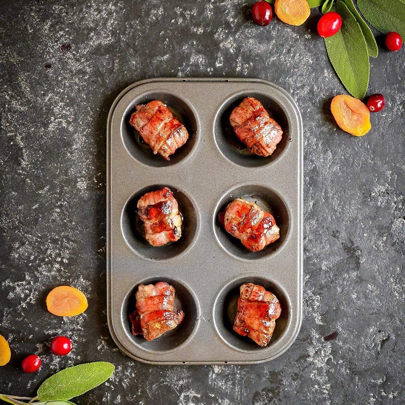 BEE HOME 6 Cups Reusable Carbon Steel Non Stick Biscuit Brownie Dessert Cup Cake Muffin Mould Tray pan for Microwave Oven at Home Baking equipments1 pcsBlack - Image 4
