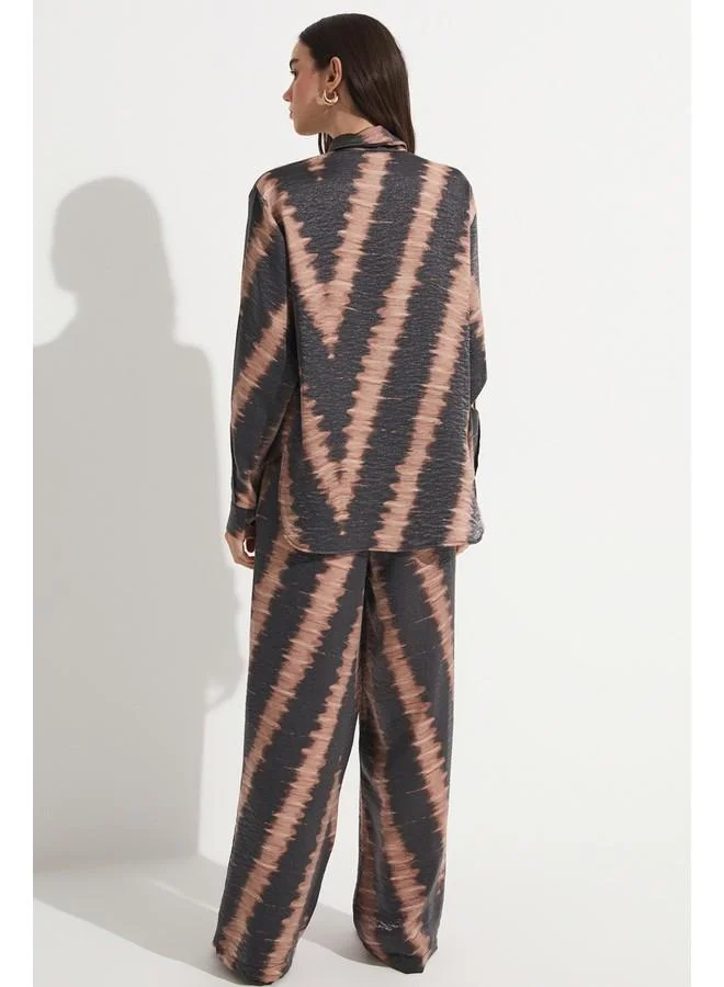 جون June Patterned Shirt & Trousers Set Black