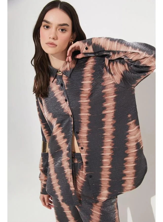 جون June Patterned Shirt & Trousers Set Black
