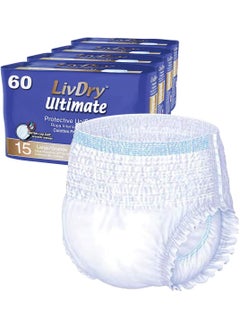 LIVDRY LivDry Large Ultimate Adult Incontinence Underwear, High Absorbency, Leak Cuff Protection, L, 60-Pack 