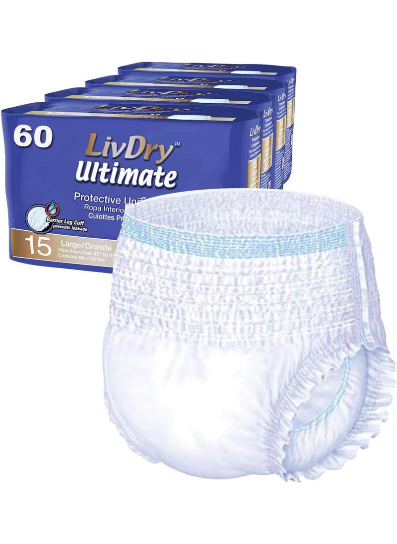 LIVDRY LivDry Large Ultimate Adult Incontinence Underwear, High Absorbency, Leak Cuff Protection, L, 60-Pack 