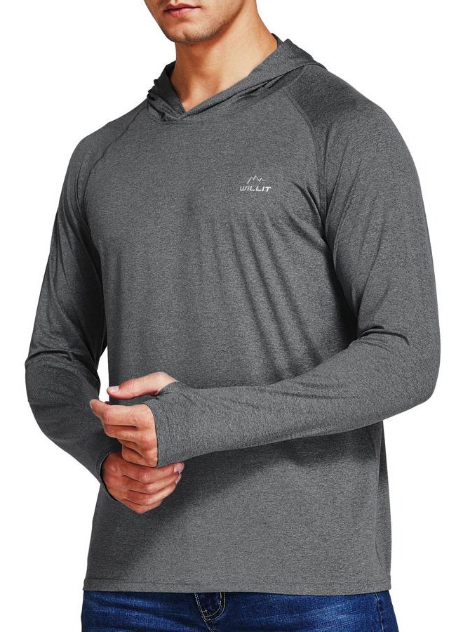 Willit Men's Sun Shirts UPF 50+ Rash Guard Long Sleeve Sun Protection Hoodie SPF UV Fishing Lightweight Athletic Running, Heather Deep Gray, XL - Image 1