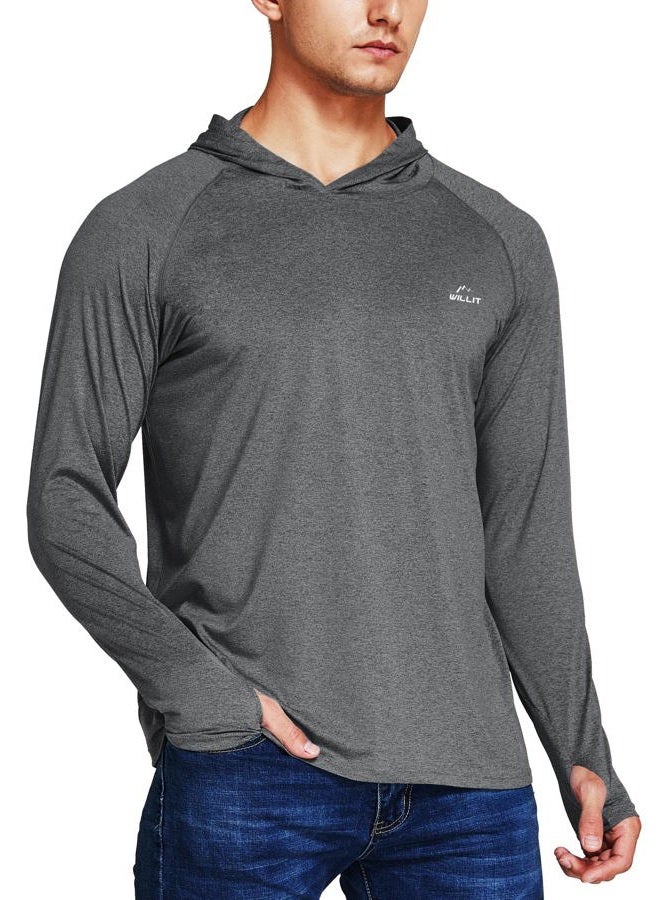 Willit Men's Sun Shirts UPF 50+ Rash Guard Long Sleeve Sun Protection Hoodie SPF UV Fishing Lightweight Athletic Running, Heather Deep Gray, XL - Image 3
