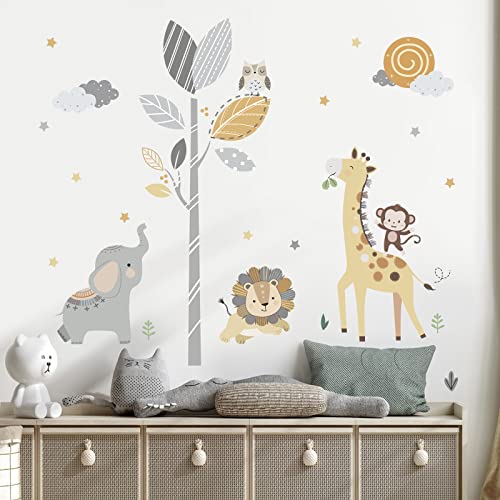 decalmile Animal Wall Decals Elephant Lion Wall Stickers Baby Nursery Baby Room Daycare Wall Decor - Image 1