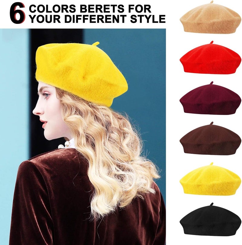 Anteer 6 Pieces Wool Beret Hat French Style Beanie Hats Fashion Ladies Beret Caps for Women Girls Lady - Image 2