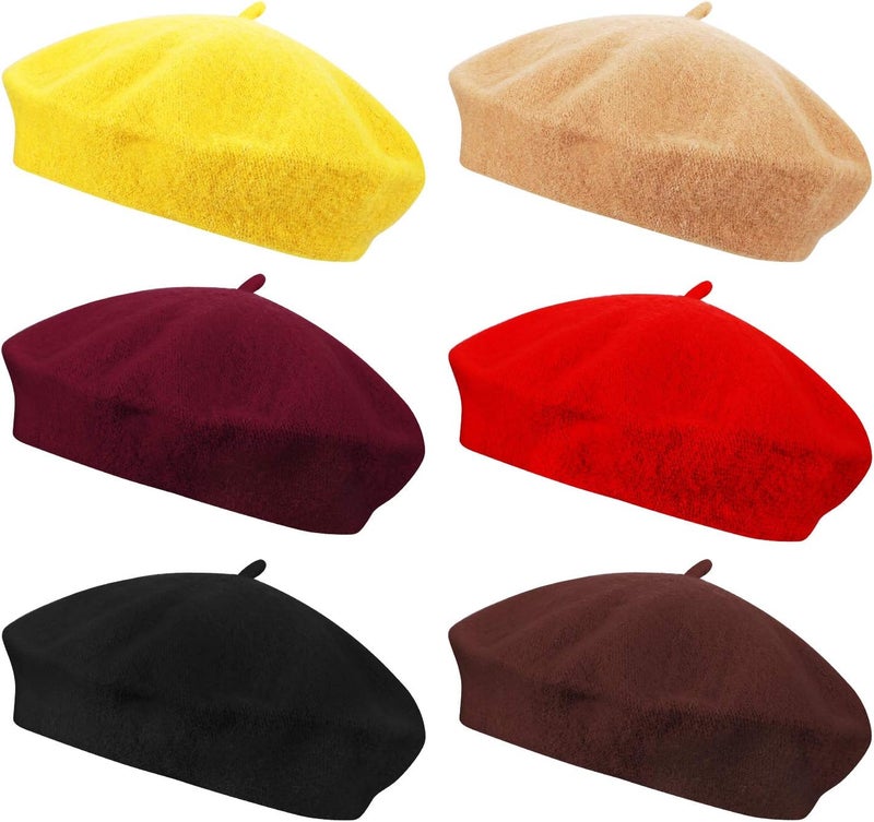 Anteer 6 Pieces Wool Beret Hat French Style Beanie Hats Fashion Ladies Beret Caps for Women Girls Lady - Image 1
