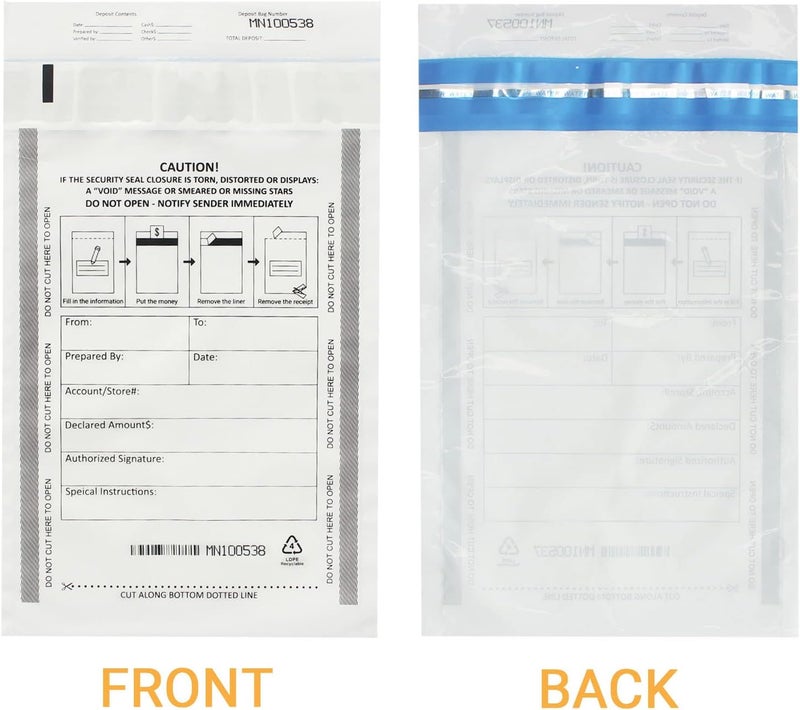 zmybcpack 500 Pack Deposit Bags, Tamper-Evident Bags, Security Bank Pocket, Cash register bags (6x9 Inch, White) by - Image 3