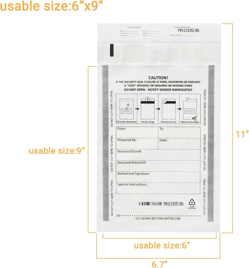 zmybcpack 500 Pack Deposit Bags, Tamper-Evident Bags, Security Bank Pocket, Cash register bags (6x9 Inch, White) by - Image 2