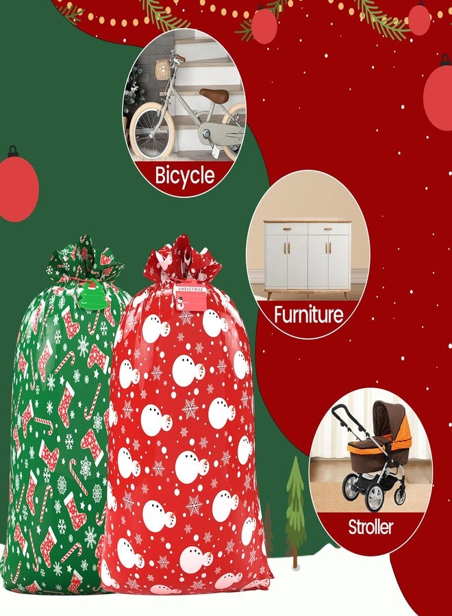 TranquilBliss Large Christmas Gift Bags 2 Oversized Bags 60”x72” with Tag & Tie for Presents Christmas, Jumbo Large Size Plastic Gift Bags for Huge Gifts Presents Wrapping Bicycle Bike,Heavy Duty Bags - Image 4