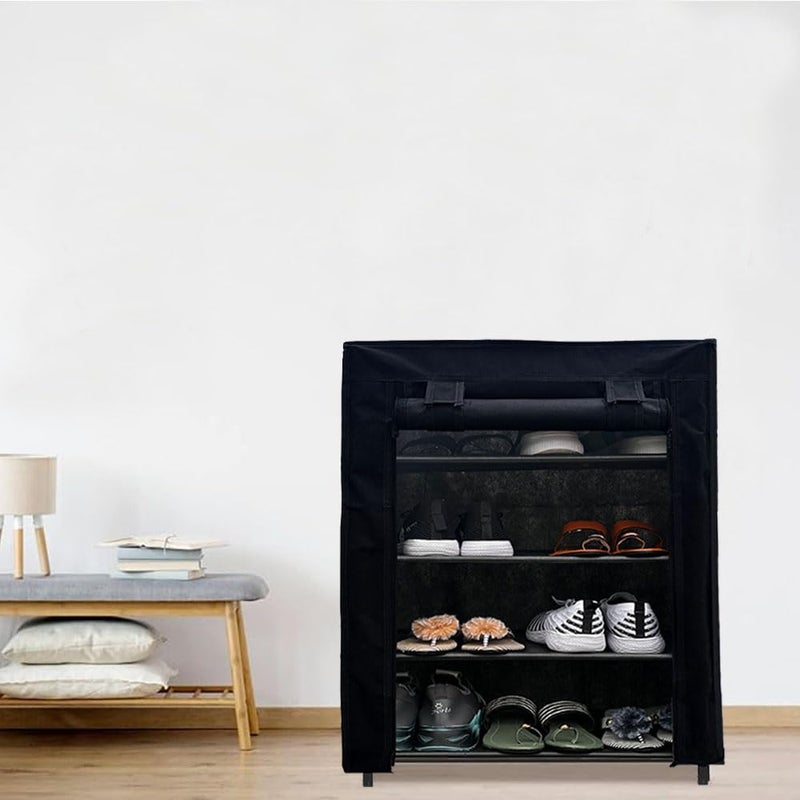 PHILOSHOP PHILOSHOP Multipurpose Folding 4 Layer Shoe Rack for Home Improvement Furniture Chappal Stand Wadrobe Clothes Storage Black - Image 1