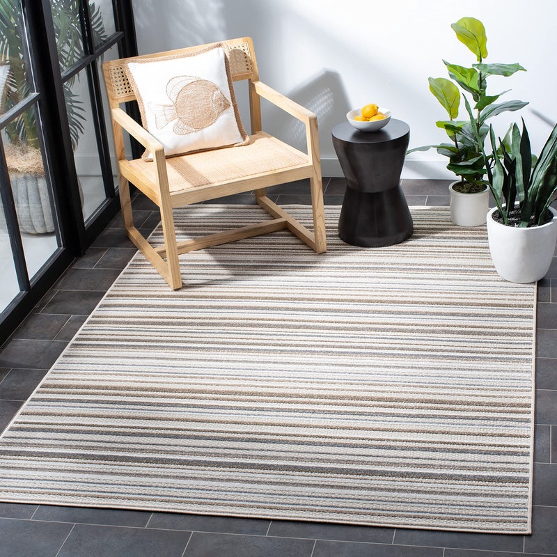 Safavieh SAFAVIEH Area Rug 8x10  Outdoor Cabana Collection  Large  Ivory  Grey Stripe Design Weather Resistant  Washable Ideal for Patio Backyard Mudroom Deck Dining Space CBN323B 