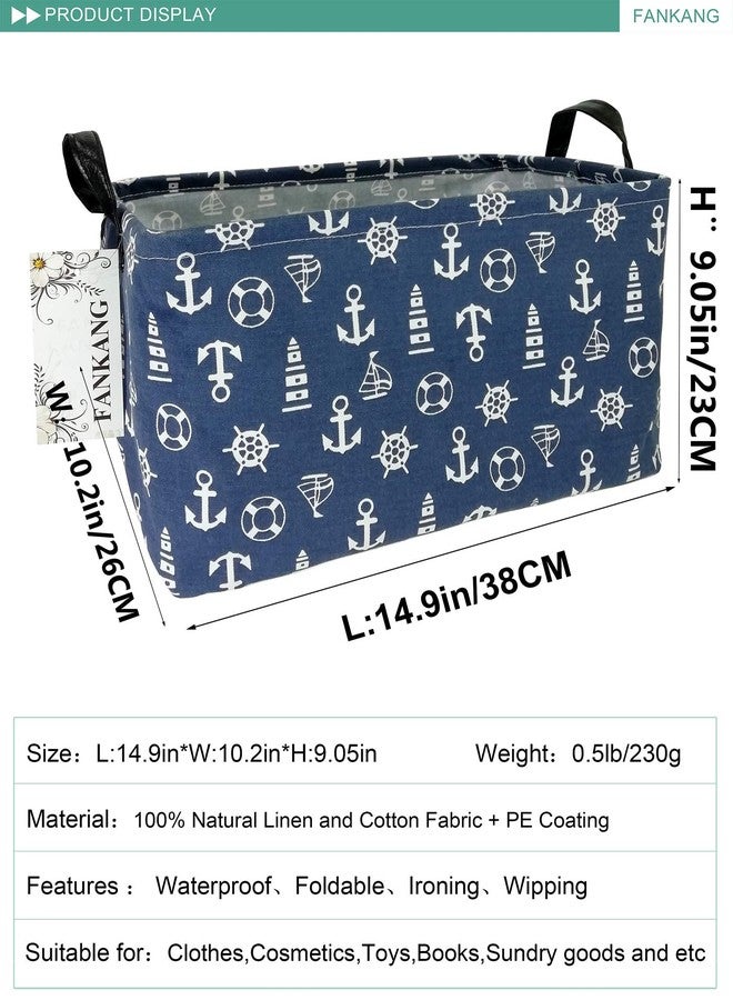 FANKANG Storage Basket,Nursery Hamper Canvas Laundry Basket Foldable with Waterproof PE Coating Storage, Office, Bedroom, Clothes,Toys (Rec-Sailboat) - Image 2