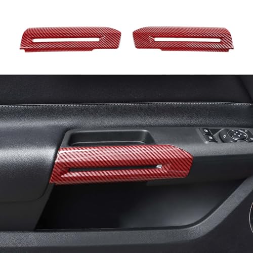 Jimen Compatible with Ford Mustang 20152023 2PCS Inner Door Handle Cover Trim Frame Red Carbon Fiber - Image 1