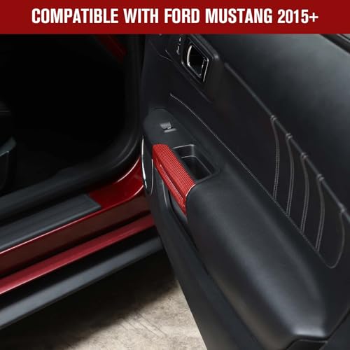 Jimen Compatible with Ford Mustang 20152023 2PCS Inner Door Handle Cover Trim Frame Red Carbon Fiber - Image 3