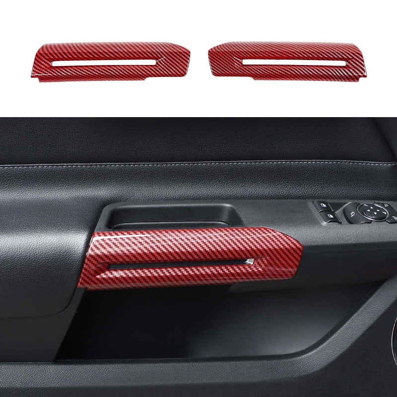 Jimen Compatible with Ford Mustang 20152023 2PCS Inner Door Handle Cover Trim Frame Red Carbon Fiber - Image 2