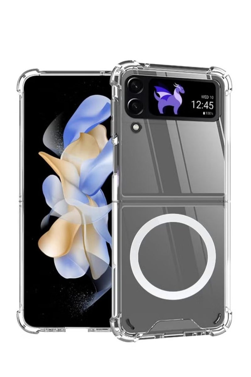 أوميكسبرو جراب مغناطيسي شفاف لهاتف Samsung Galaxy Z Flip 4 5g، يدعم Magsafe والشاحن اللاسلكي، غطاء هاتف صلب شفاف مقاوم للصدمات والسقوط لهاتف Galaxy z flip 4 - Image 1