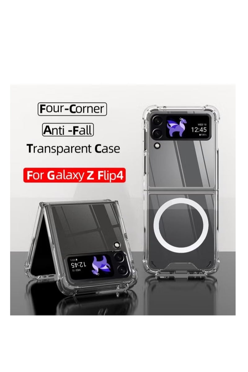أوميكسبرو جراب مغناطيسي شفاف لهاتف Samsung Galaxy Z Flip 4 5g، يدعم Magsafe والشاحن اللاسلكي، غطاء هاتف صلب شفاف مقاوم للصدمات والسقوط لهاتف Galaxy z flip 4 - Image 2
