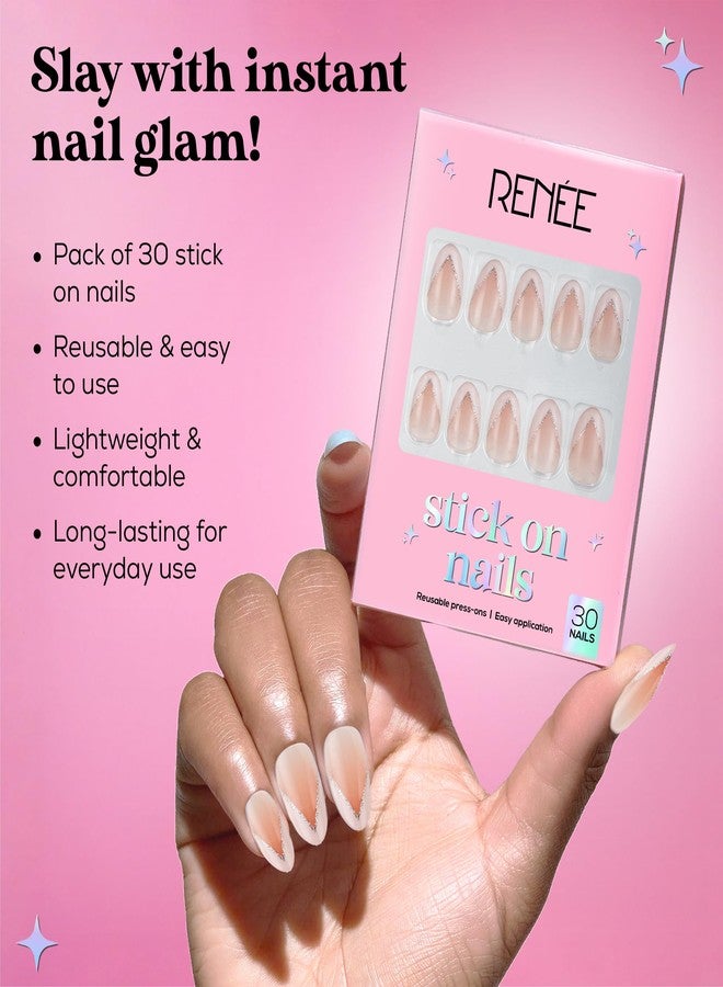 RENEE Stick On Nails French NaIls 13| 30 Reusable Artificial Fake Nail Set| Lightweight & Long Lasting| Easy To Use| Quick Fix For Festivals & Special Occasions - Image 3