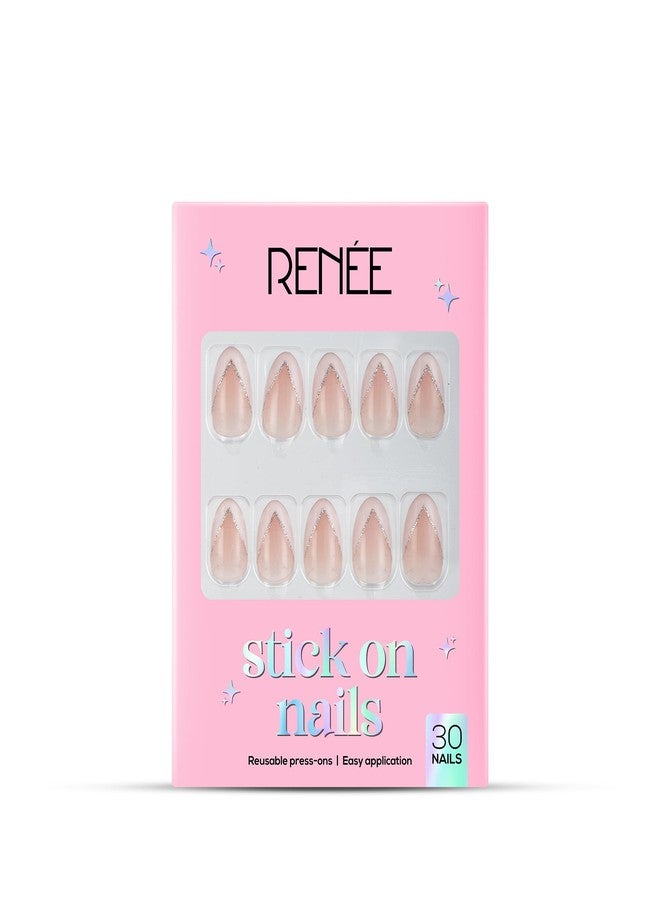 RENEE Stick On Nails French NaIls 13| 30 Reusable Artificial Fake Nail Set| Lightweight & Long Lasting| Easy To Use| Quick Fix For Festivals & Special Occasions - Image 1