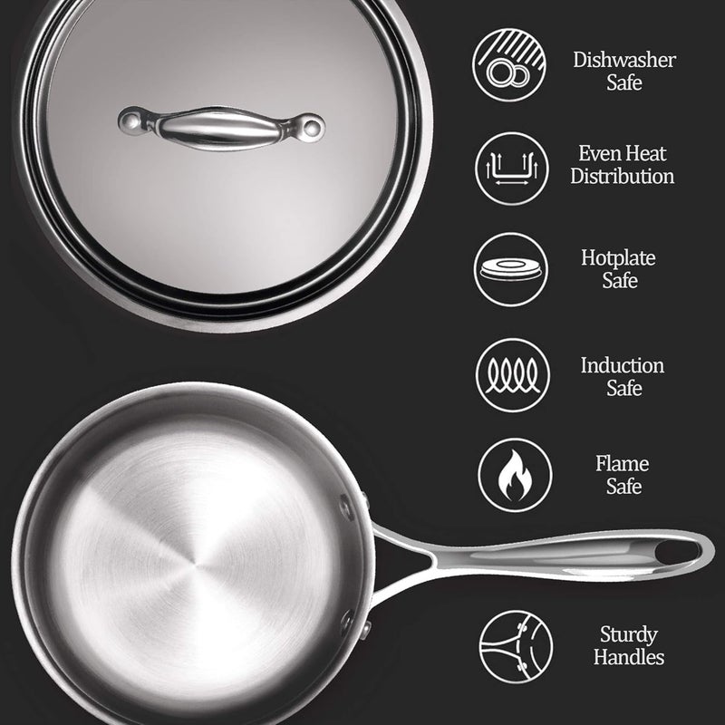 MILTON Pro cook Milton Pro Cook Stainless Steel Tea Pan 14 Litre16cm Triply Saucepan with Lid Gas Induction Base Chai Pot Milk Boiler with Handle 3 Years Warranty - Image 3