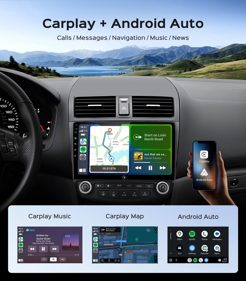 RUICAR 10.2'' Car Radio Stereo for Honda Accord 7th 2003 2004 2005 2006 2007 2+64G/5G WiFi/IPS HD Touch Screen/Wireless CarPlay/Android Auto/GPS FM/SWC Bluetooth/1080P Backup Camera - Image 3