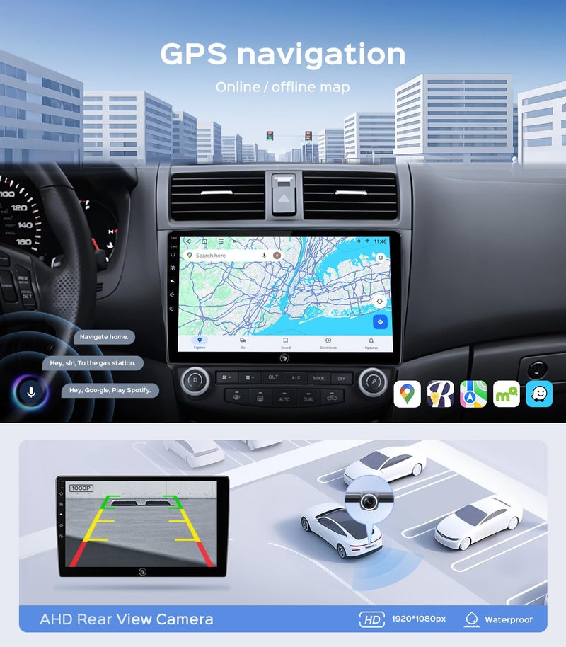 RUICAR 10.2'' Car Radio Stereo for Honda Accord 7th 2003 2004 2005 2006 2007 2+64G/5G WiFi/IPS HD Touch Screen/Wireless CarPlay/Android Auto/GPS FM/SWC Bluetooth/1080P Backup Camera - Image 5