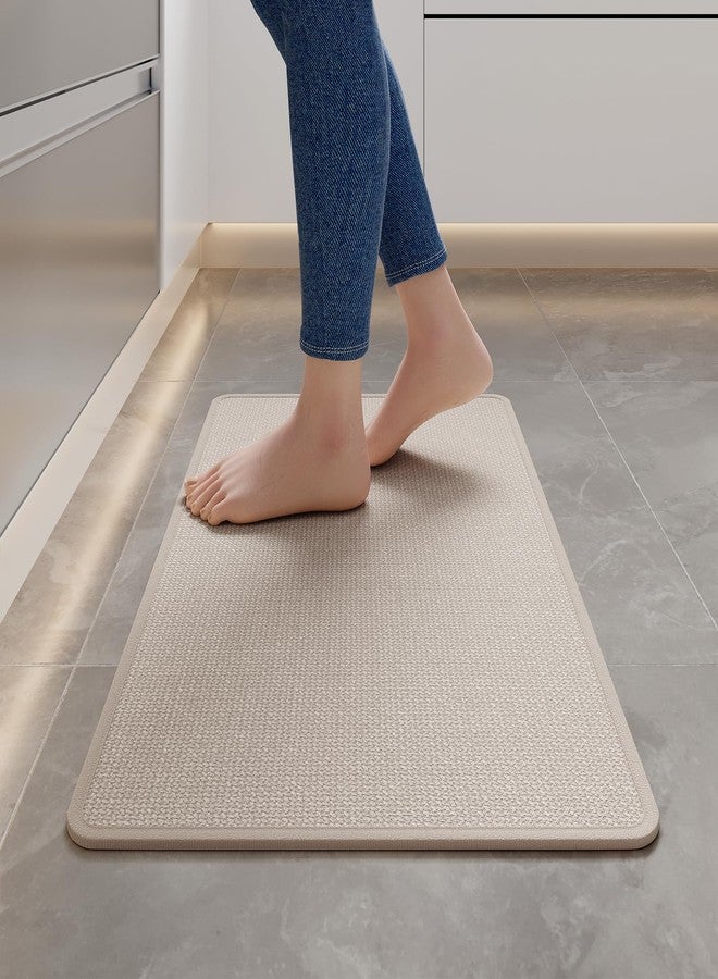 YDKGL Kitchen Mats for Floor, Super Absorbent Kitchen Rugs Non Slip Washable, Soft Imitation Linen Braided Kitchen Runner Rug, Standing Mat Kitchens Sink Mat, Easy to Clean, Beige 17x30 - Image 1