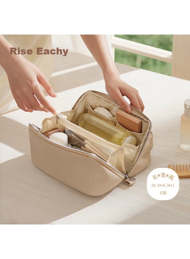 Eachy High-end Large Capacity Portable Cosmetic Bag For Women, Travel Toiletry Organizer, Nude White, Size L - Image 1