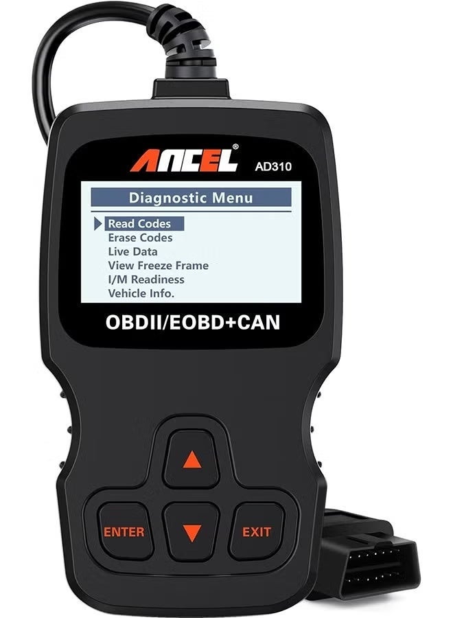 أنسيل ماسح ANCEL AD310 كلاسيكي محسّن عالمي لمستشعرات OBD II للسيارة، أداة فحص تشخيصية CAN لقراءة أكواد الأعطال في محرك السيارة، قراءة ومسح أكواد الأخطاء لمركبات ببروتوكول OBD2 من عام 1996 فما بعد (أسود) - Image 1