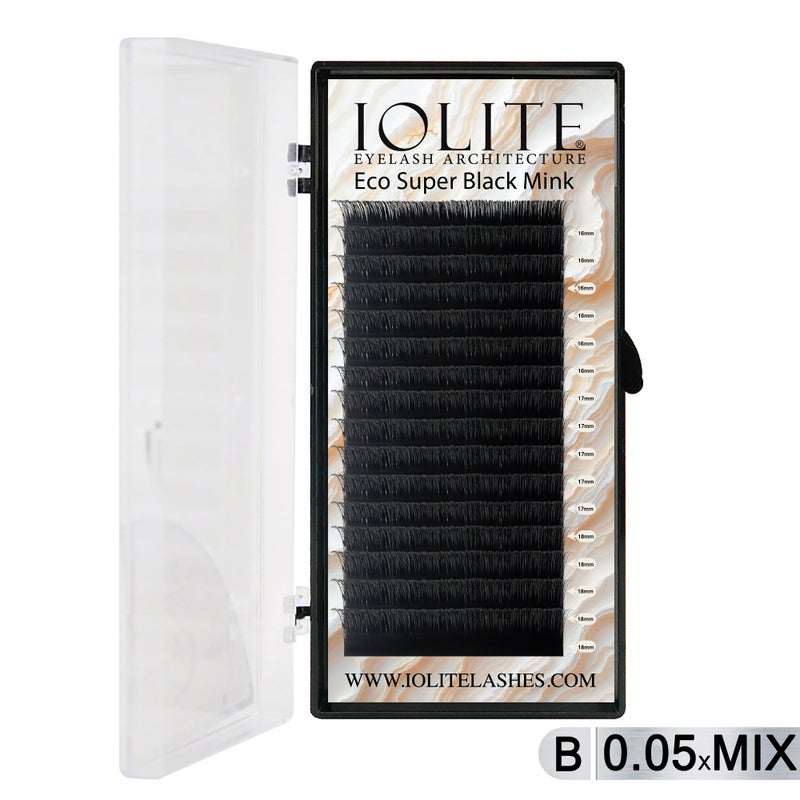 Iolite Super Black Mink Lash Extensions – B Curl 0.05T Mix (6mm–15mm) | Premium Black Mink Eyelash Extension Tray for Lash Artists ISBMB5T - Mix2