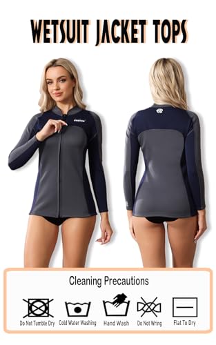 AnParc Wetsuit Women Top Jacket Neoprene Wet Suit for Women Cold Water Swimming Jacket Long Sleeve Dive Scuba Wet Suit Shirt Front Zip Wetsuits Shirts Vest for SpearfishingSnorkelingSurfing - Image 3