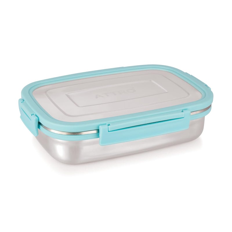 Attro Click Eat Big Stainless Steel Lunch Box with 1 Small Container Airtight Spill Proof BPA Free Ideal for Office Use School Picnic 900ml200ml Sky Blue - Image 1