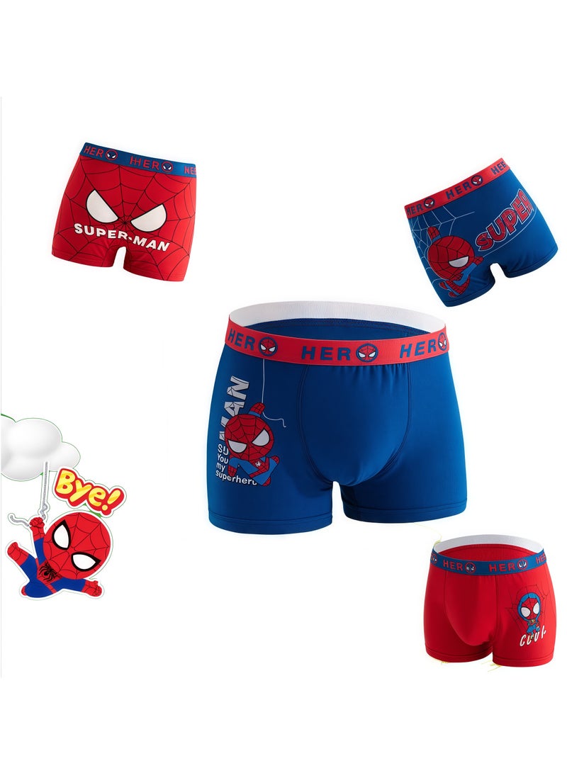 B.JOBSEN Boy Spider Man cartoon pure cotton children's student boxer underwear * 4 pieces  - Image 3