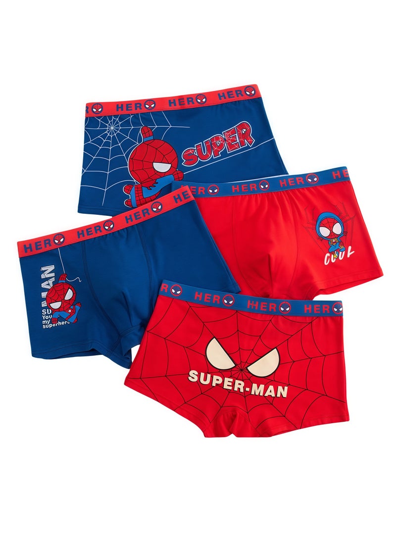 B.JOBSEN Boy Spider Man cartoon pure cotton children's student boxer underwear * 4 pieces  - Image 1