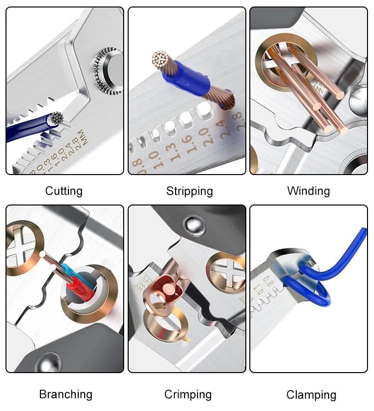 SIMESTICH 6in1 Wire Stripper and Cutter Pliers Tools for Electricians Precision Stainless Steel Hand Tool for Wire and Cable Stripping Cutting Winding Crimping and Decrustation - Image 3