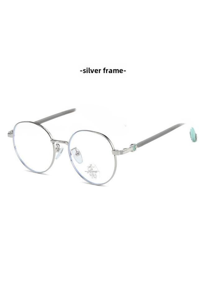NIBEMINENT - Children's Anti-blue Glasses Fashion Retro Silicone Metal Flat Student's Large Frame Plain Computer Eye Protection - Image 1