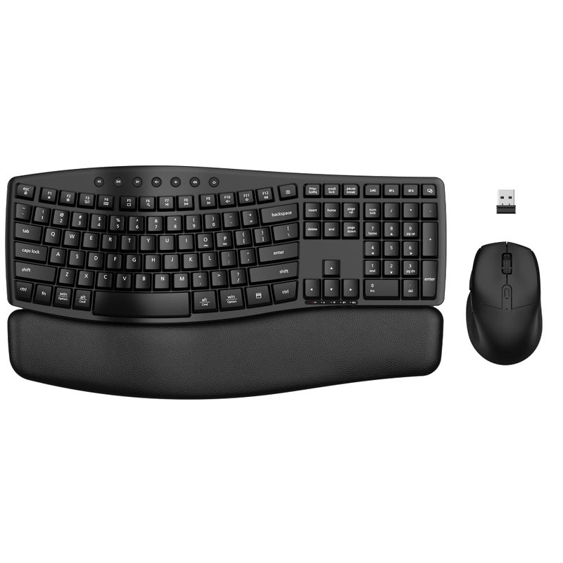 EDJO Ergonomic Wireless Keyboard Mouse Combo, EDJO Bluetooth/2.4G Dual-Mode Connection, Soft Foam Wrist Rest, Silent Typing, Waves Key Design and 3-Level DPI Adjustable Wireless Mouse for Windows, Mac OS - Image 1