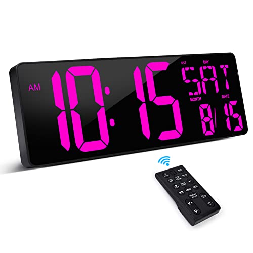 XREXS Large Digital Wall Clock with Remote Control, 16.5 Inch LED Large Display Count Up & Down Timer, Adjustable Brightness Alarm Clock with Day/Date/Temperature for Living Room, Bedroom, Office, Gym - Image 1