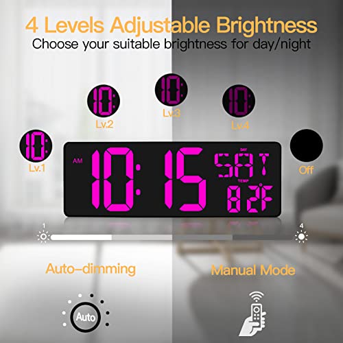 XREXS Large Digital Wall Clock with Remote Control, 16.5 Inch LED Large Display Count Up & Down Timer, Adjustable Brightness Alarm Clock with Day/Date/Temperature for Living Room, Bedroom, Office, Gym - Image 5