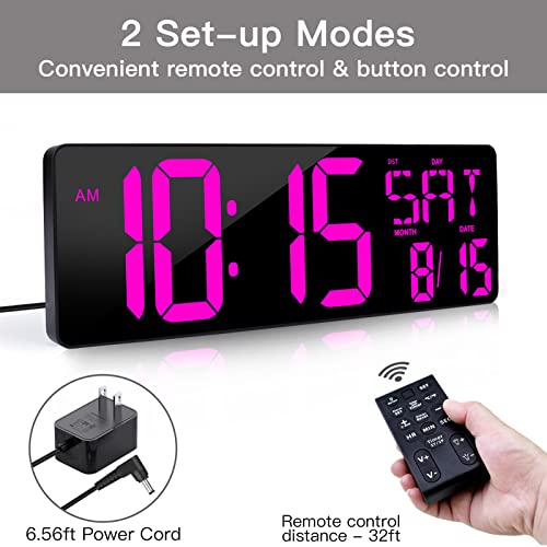 XREXS Large Digital Wall Clock with Remote Control, 16.5 Inch LED Large Display Count Up & Down Timer, Adjustable Brightness Alarm Clock with Day/Date/Temperature for Living Room, Bedroom, Office, Gym - Image 3
