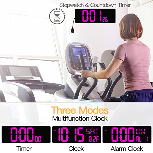 XREXS Large Digital Wall Clock with Remote Control, 16.5 Inch LED Large Display Count Up & Down Timer, Adjustable Brightness Alarm Clock with Day/Date/Temperature for Living Room, Bedroom, Office, Gym - Image 4