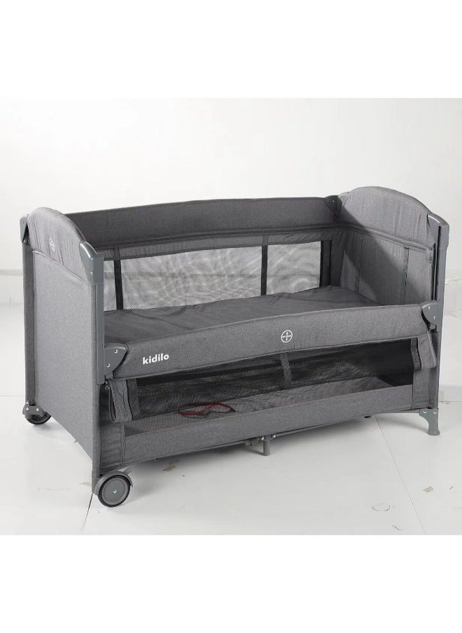 "Baby Playpen Bedside Crib Co Sleeping crib Drop side bed travel cot drop side different levels with  Anti-Mosquito net and toys code(T702L ) grey"