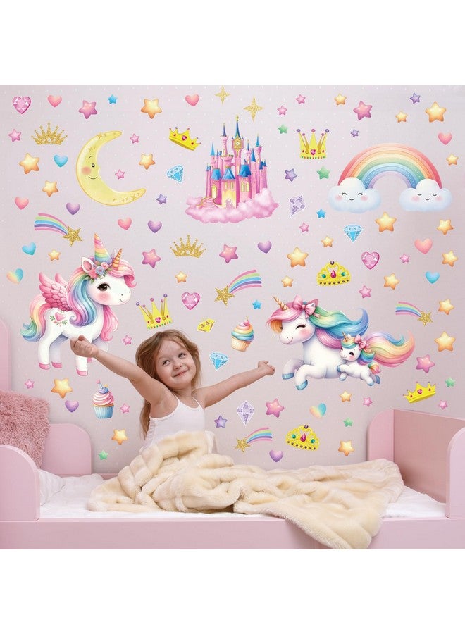 DECOWALL GDS4-8089 Glow in The Dark Unicorn Wall Decals Removable Magical Stickers with Rainbows Stars Castles for Girls Kids Nursery Bedroom Décor - Image 3